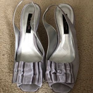Silver satin kitten heel